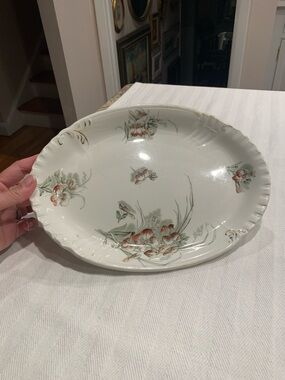 Antique Ironstone Transferware Platter, Soft Peach and Sage floral